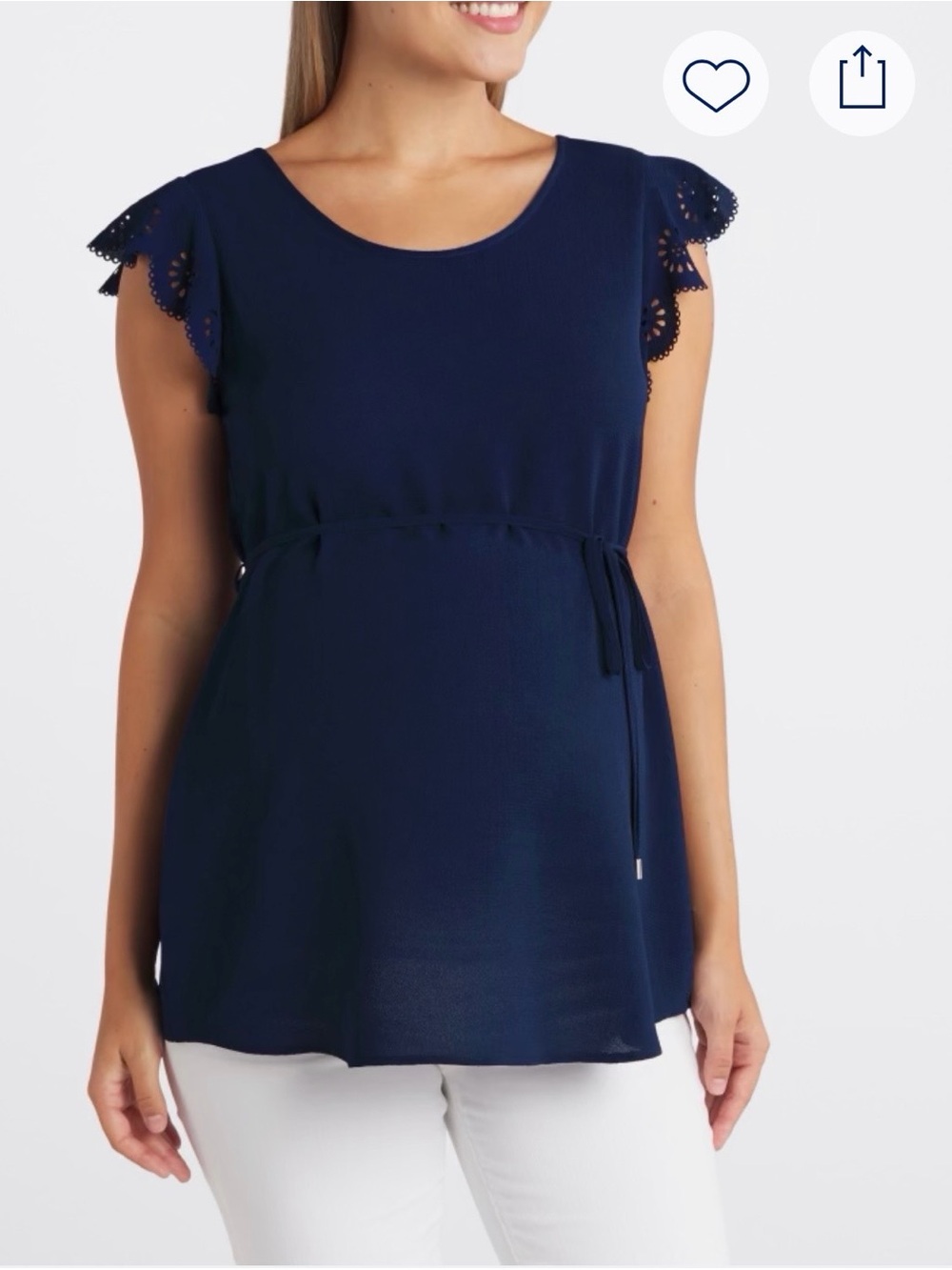 Navy Maternity Tie-Front Eyelet Sleeve Tunic